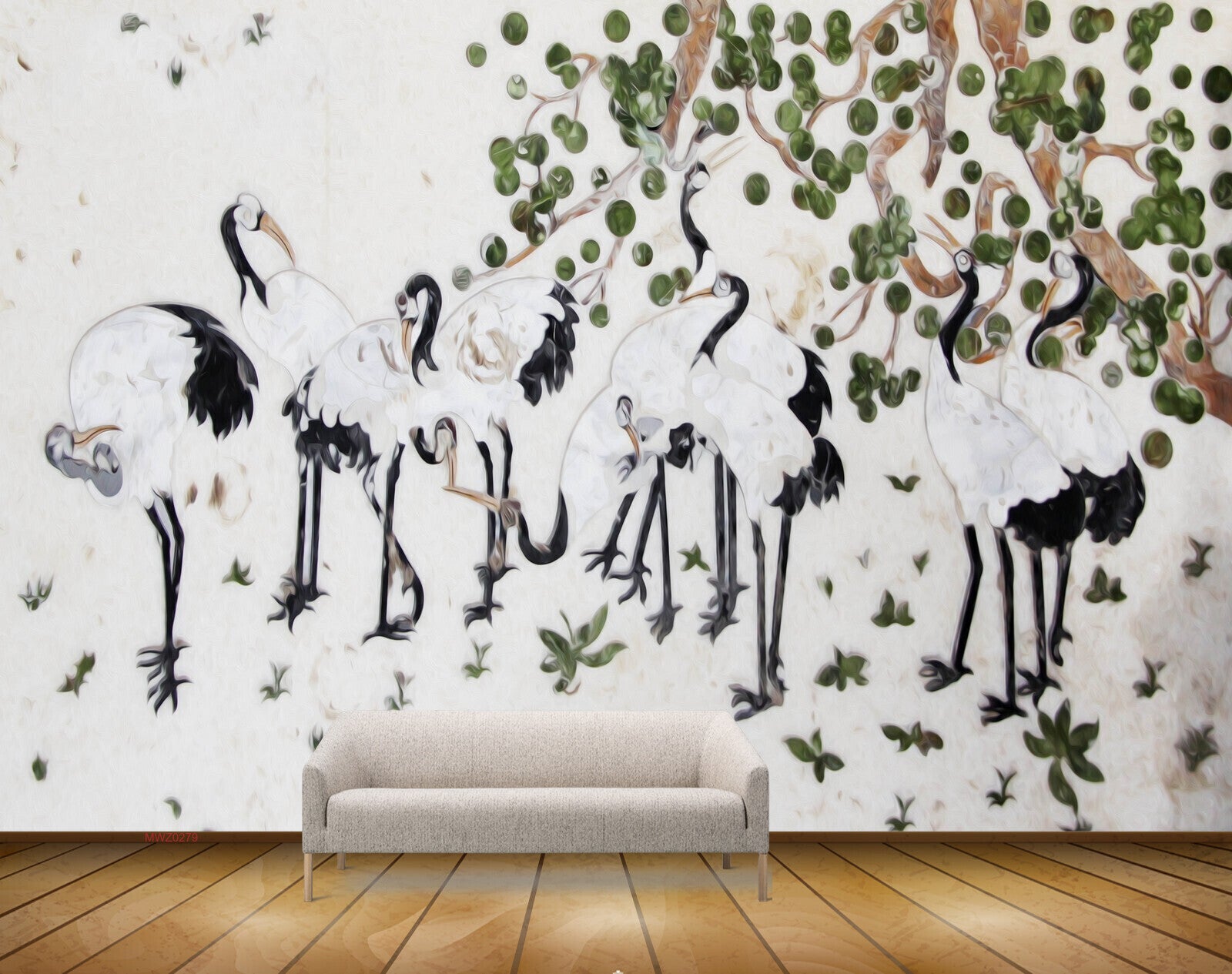 Avikalp MWZ0279 Black White Swans Leaves Tree HD Wallpaper
