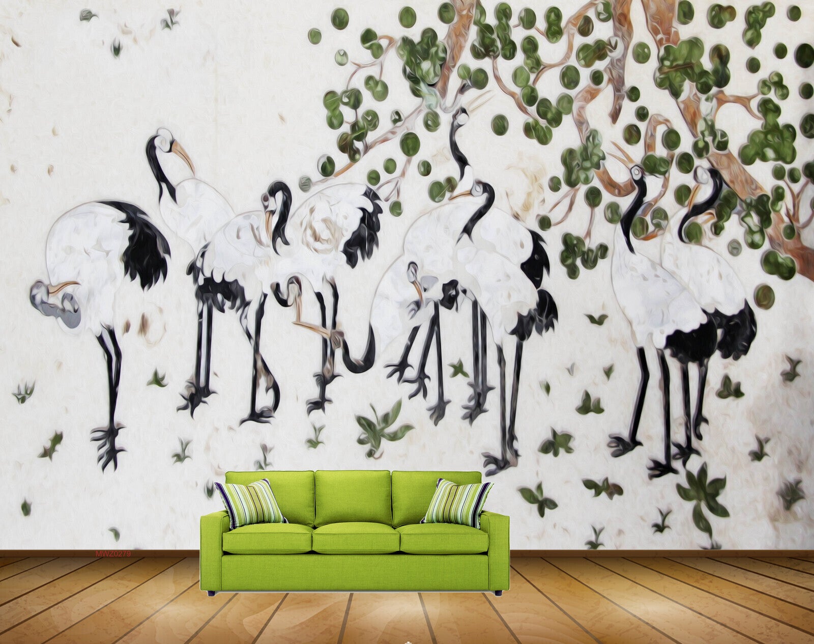 Avikalp MWZ0279 Black White Swans Leaves Tree 3D HD Wallpaper