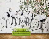 Avikalp MWZ0279 Black White Swans Leaves Tree 3D HD Wallpaper