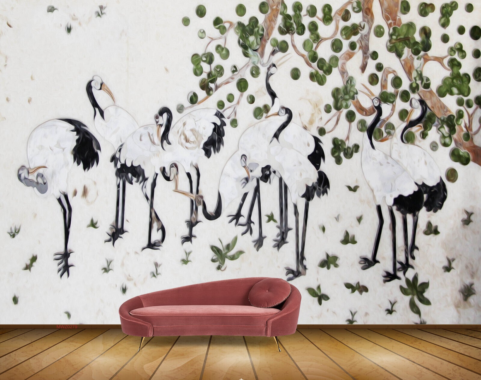 Avikalp MWZ0279 Black White Swans Leaves Tree 3D HD Wallpaper
