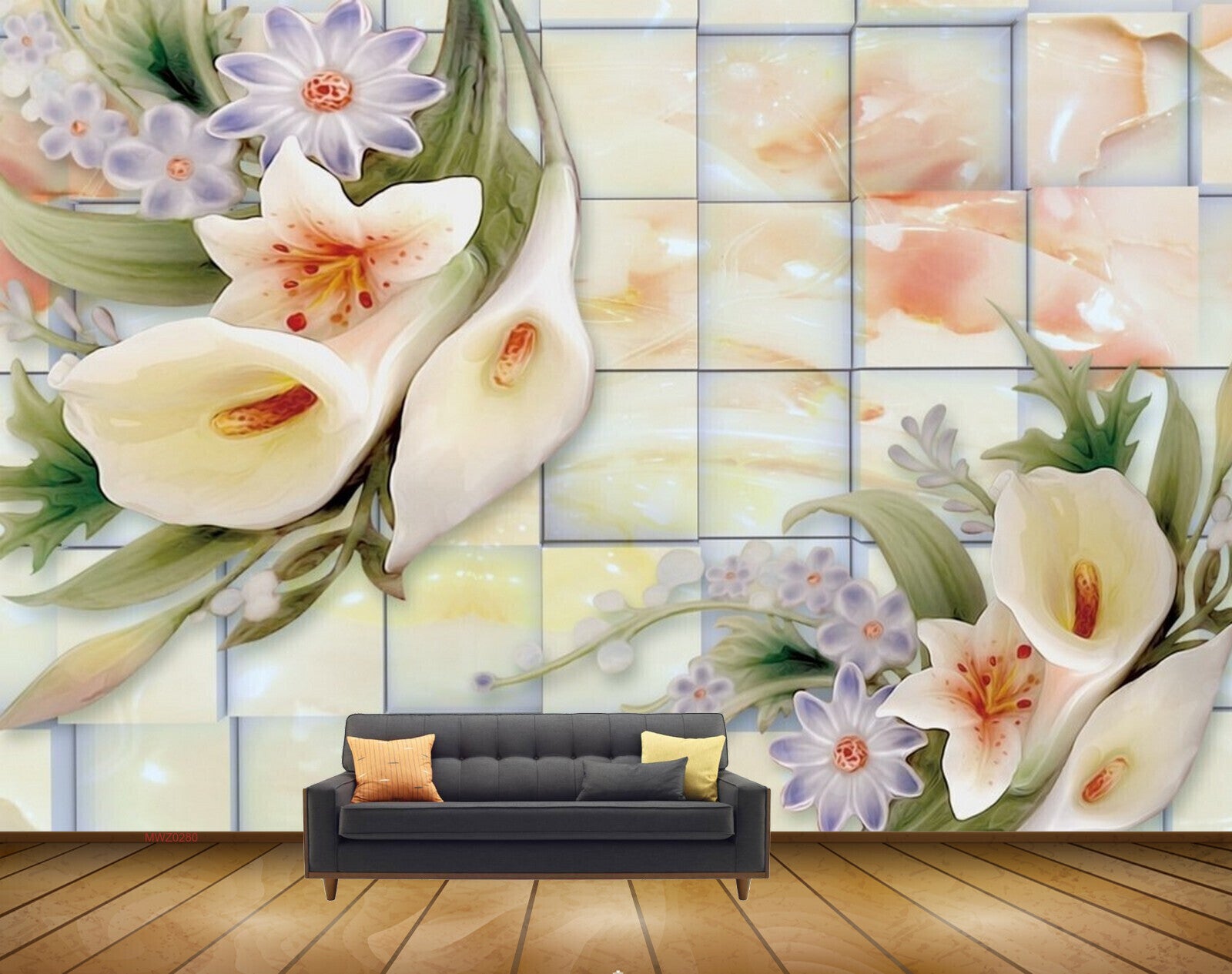Avikalp MWZ0280 White Tulips Purple Flowers Plants 3D HD Wallpaper
