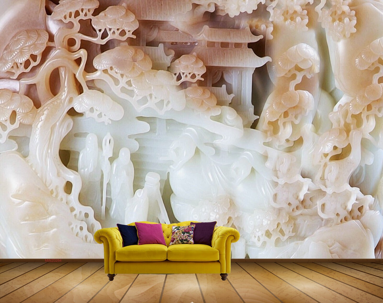 Avikalp MWZ0284 White Pink House People Trees 3D HD Wallpaper
