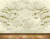 Avikalp MWZ0287 White Flowers Birds Plants Stones 3D HD Wallpaper