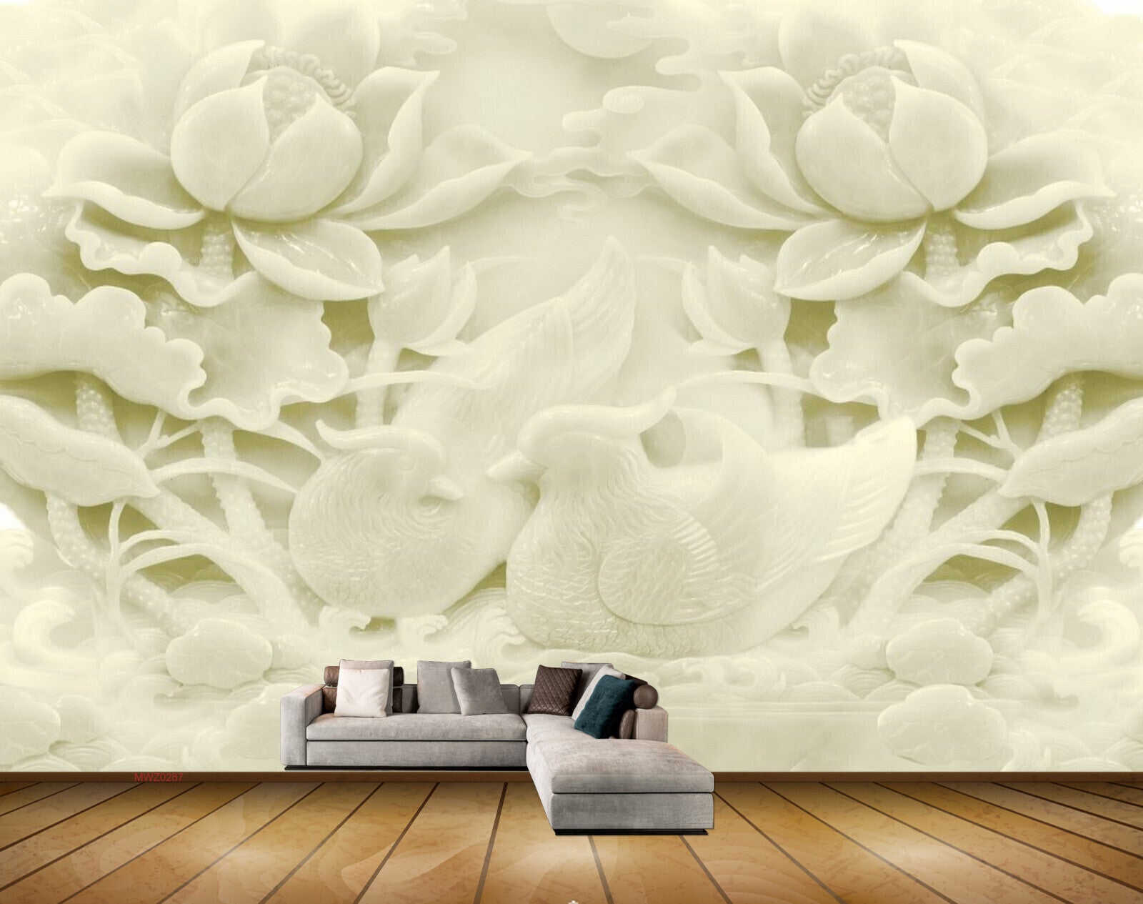 Avikalp MWZ0287 White Flowers Birds Plants Stones 3D HD Wallpaper