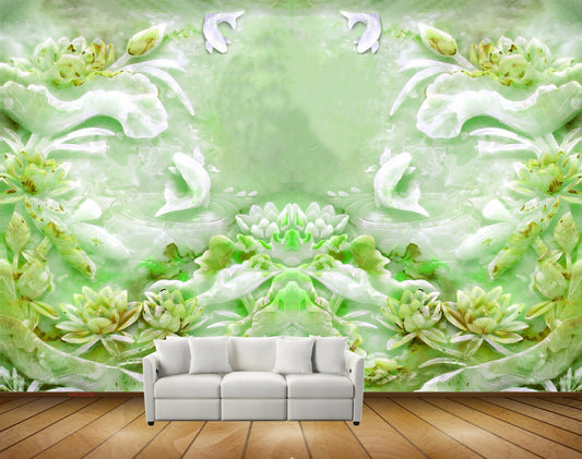 Avikalp MWZ0288 White Green Lotus Flowers Plants Fishes HD Wallpaper