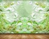 Avikalp MWZ0288 White Green Lotus Flowers Plants Fishes 3D HD Wallpaper
