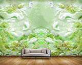 Avikalp MWZ0288 White Green Lotus Flowers Plants Fishes 3D HD Wallpaper
