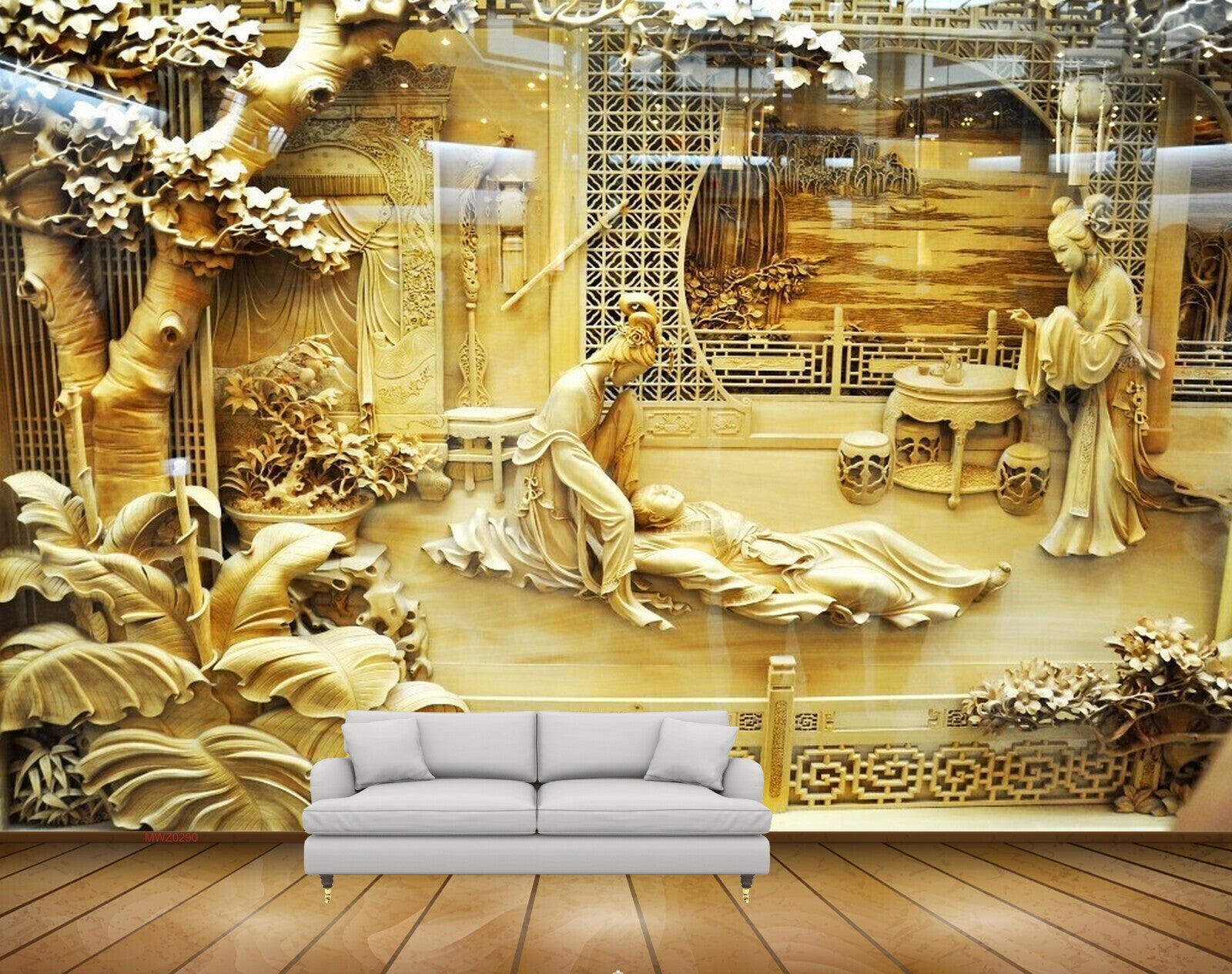 Avikalp MWZ0290 Orange Plants Trees People Tables 3D HD Wallpaper