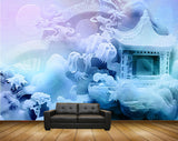 Avikalp MWZ0295 Blue White House Moon Plants 3D HD Wallpaper