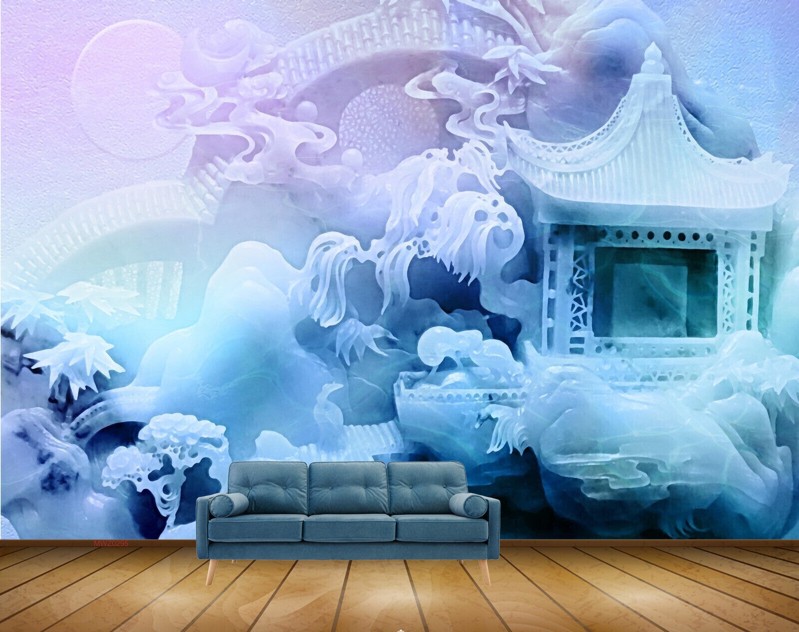 Avikalp MWZ0295 Blue White House Moon Plants 3D HD Wallpaper