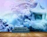 Avikalp MWZ0295 Blue White House Moon Plants 3D HD Wallpaper