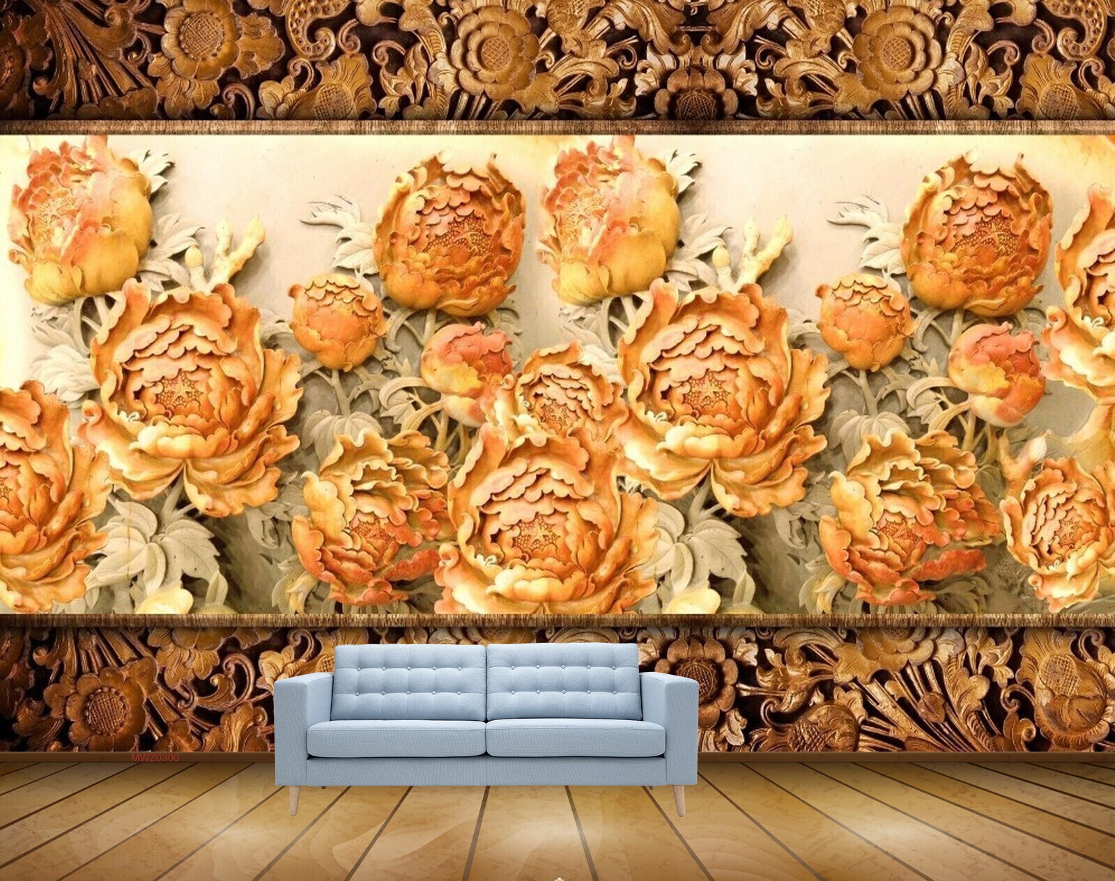 Avikalp MWZ0300 Orange White Red Flowers 3D HD Wallpaper