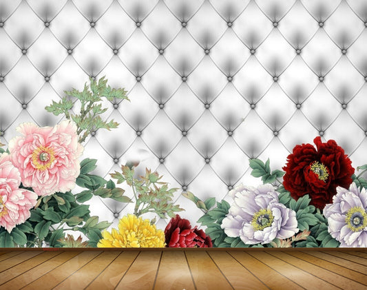 Avikalp MWZ0301 Pink Red White Yellow Flowers Leaves 3D HD Wallpaper