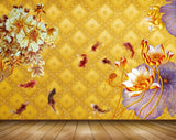 Avikalp MWZ0303 Yellow Orange Purple Flowers Fishes 3D HD Wallpaper