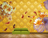 Avikalp MWZ0303 Yellow Orange Purple Flowers Fishes 3D HD Wallpaper