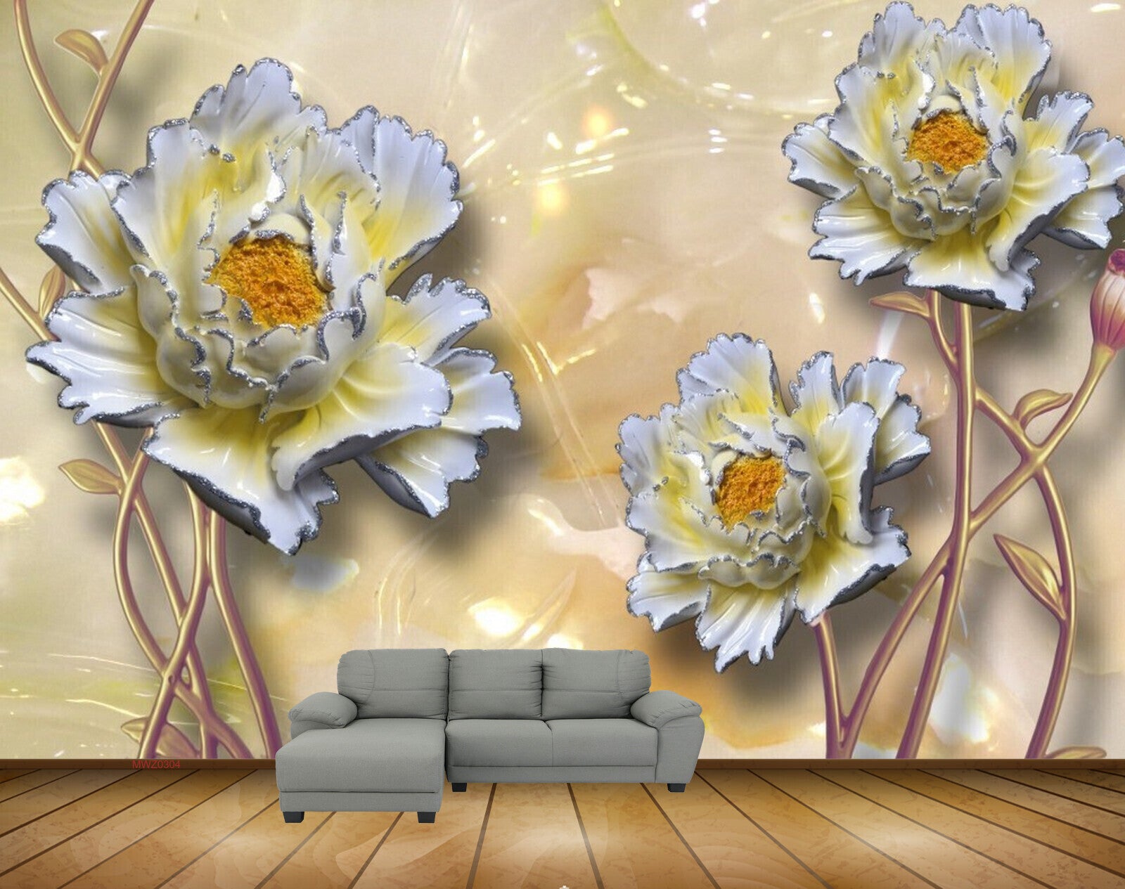 Avikalp MWZ0304 White Yellow Flowers 3D HD Wallpaper