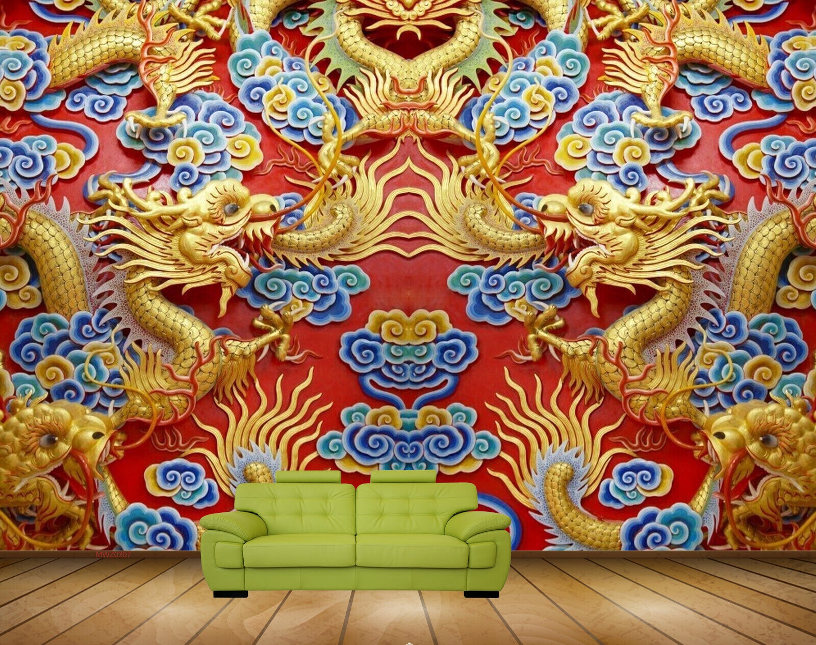 Avikalp MWZ0307 Golden Snakes Blue Yellow Flowers 3D HD Wallpaper