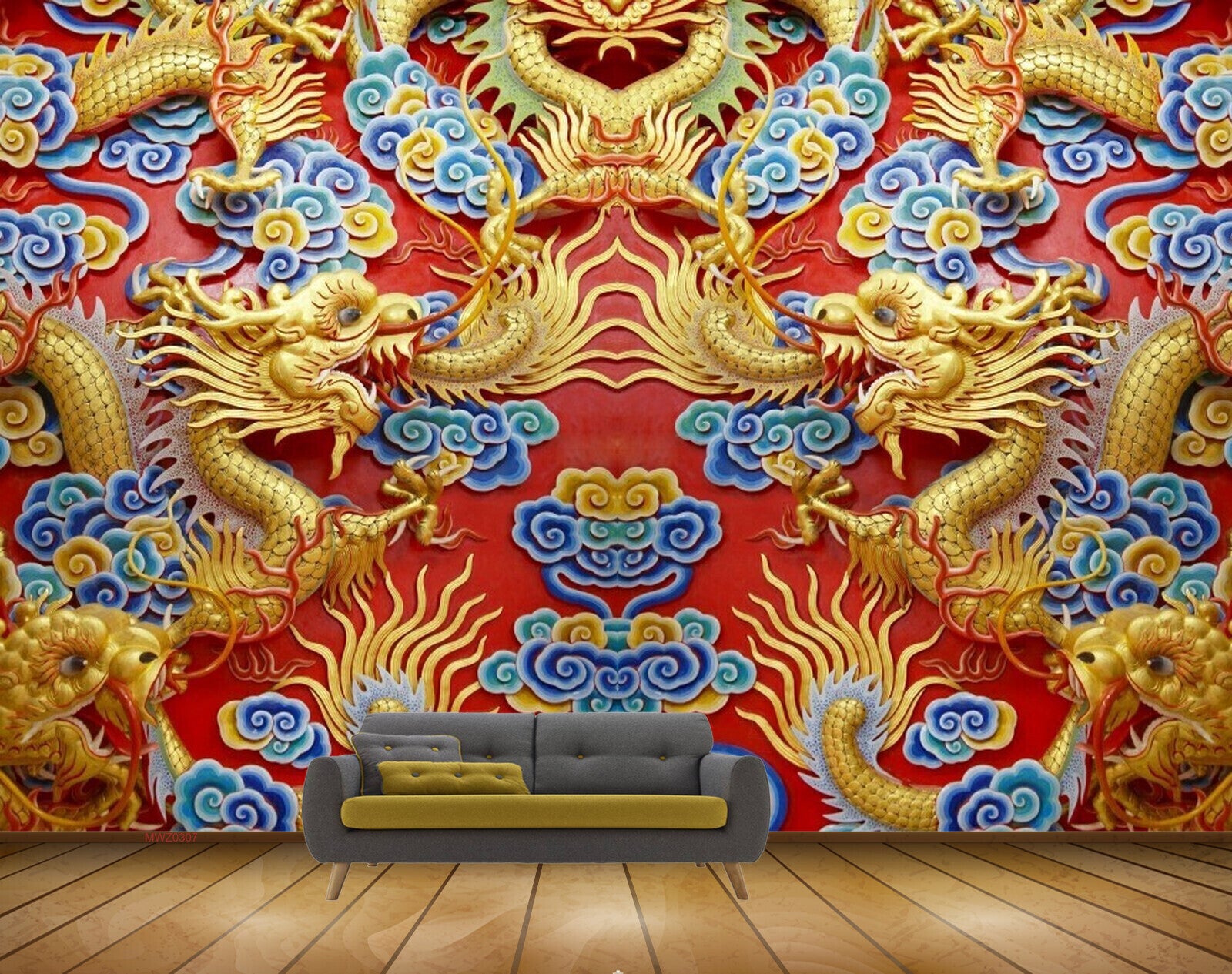 Avikalp MWZ0307 Golden Snakes Blue Yellow Flowers 3D HD Wallpaper