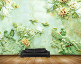 Avikalp MWZ0310 Green Orange Birds Flowers 3D HD Wallpaper