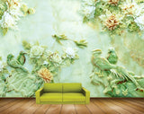 Avikalp MWZ0310 Green Orange Birds Flowers 3D HD Wallpaper
