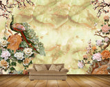 Avikalp MWZ0312 Peacocks Orange Pink Flowers Trees 3D HD Wallpaper
