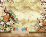 Avikalp MWZ0312 Peacocks Orange Pink Flowers Trees 3D HD Wallpaper