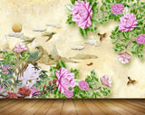 Avikalp MWZ0313 Pink Flowers Birds Sun Leaves 3D HD Wallpaper