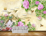 Avikalp MWZ0313 Pink Flowers Birds Sun Leaves 3D HD Wallpaper
