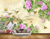 Avikalp MWZ0313 Pink Flowers Birds Sun Leaves 3D HD Wallpaper