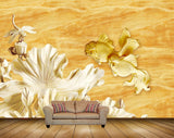 Avikalp MWZ0316 Yellow Fishes White Flowers Flies 3D HD Wallpaper