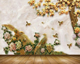 Avikalp MWZ0319 Yellow Pink Flowers Trees Birds 3D HD Wallpaper