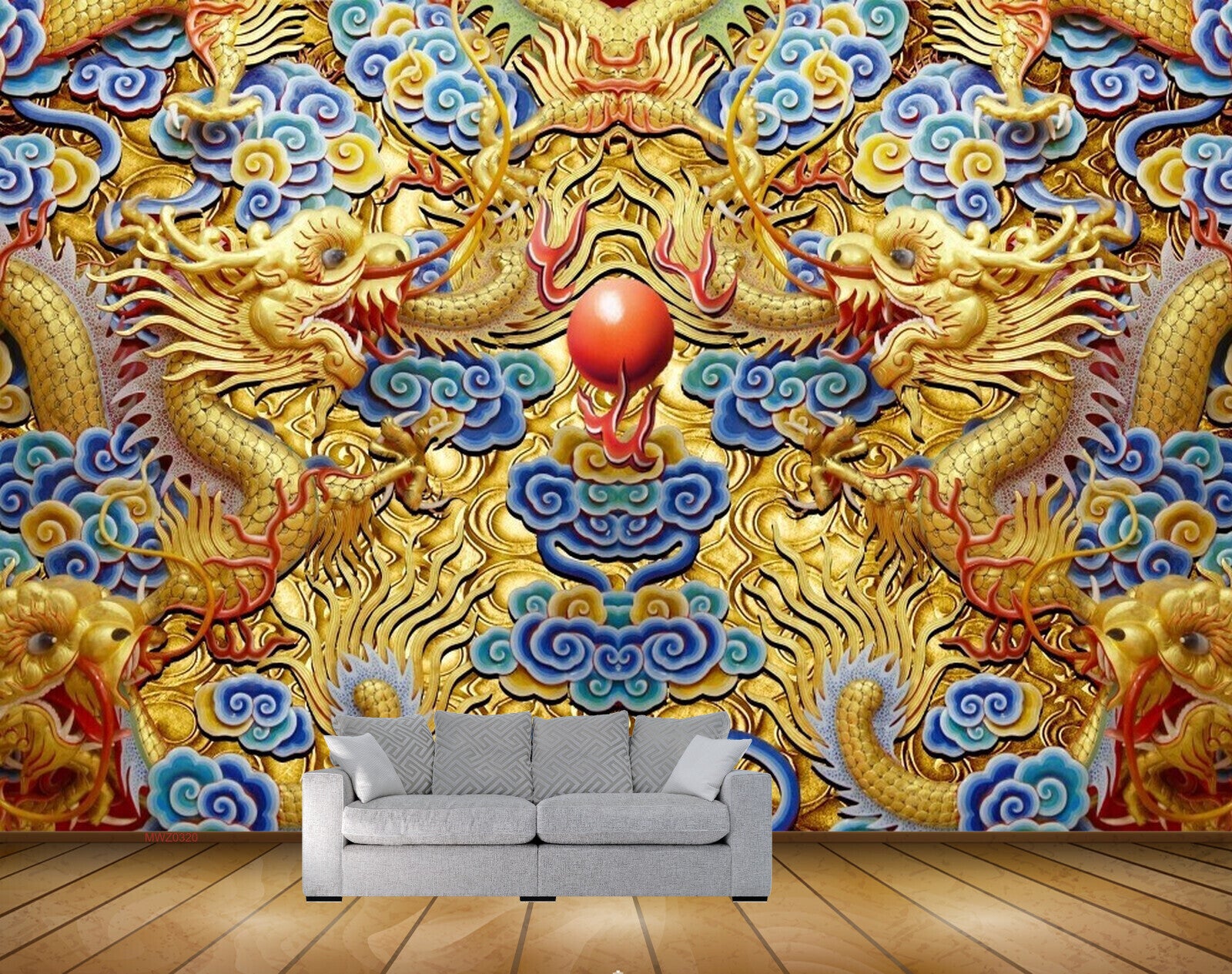 Avikalp MWZ0320 Golden Snakes Blue Flowers 3D HD Wallpaper