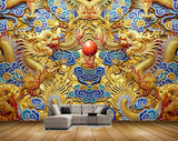 Avikalp MWZ0320 Golden Snakes Blue Flowers 3D HD Wallpaper
