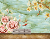 Avikalp MWZ0321 Peach Yellow Flowers Fishes 3D HD Wallpaper
