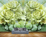 Avikalp MWZ0324 Pistagreen Flowers Leaves 3D HD Wallpaper