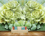 Avikalp MWZ0324 Pistagreen Flowers Leaves 3D HD Wallpaper