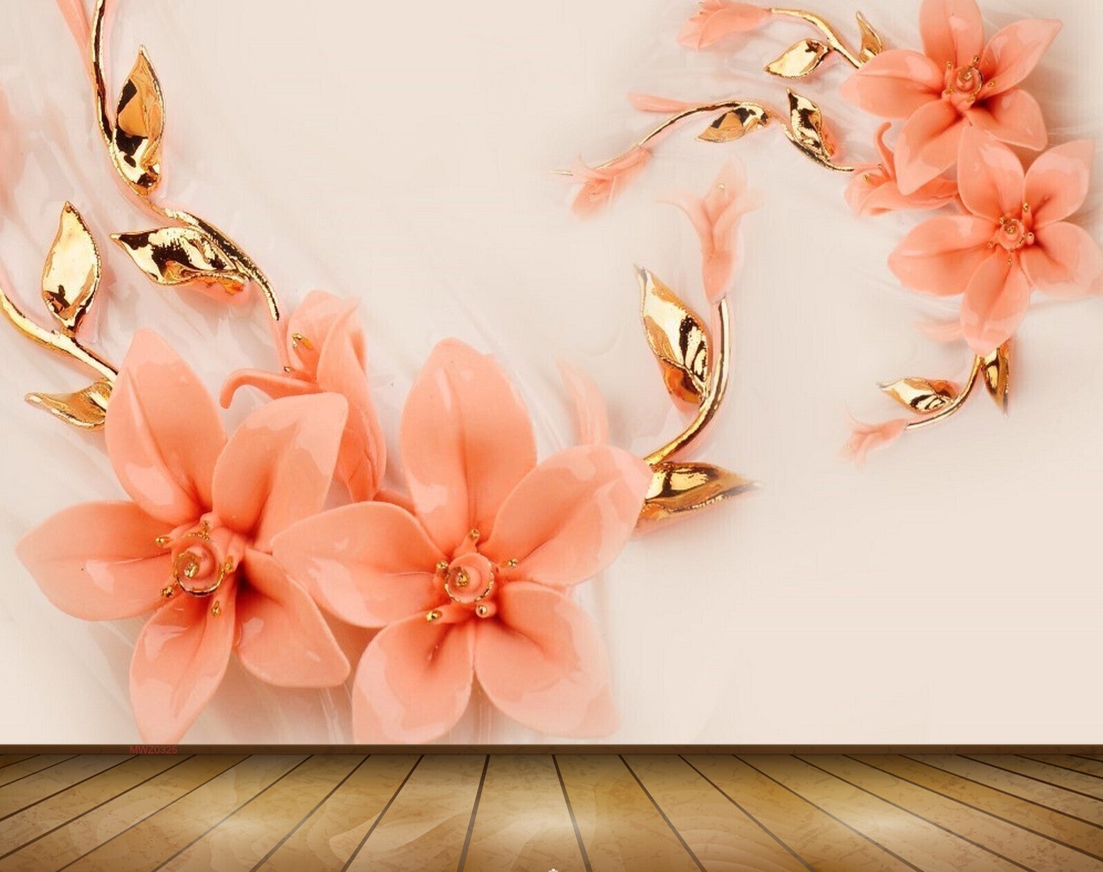 Avikalp MWZ0325 Peach Flowers Golden  3D HD Wallpaper