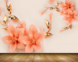 Avikalp MWZ0325 Peach Flowers Golden  3D HD Wallpaper
