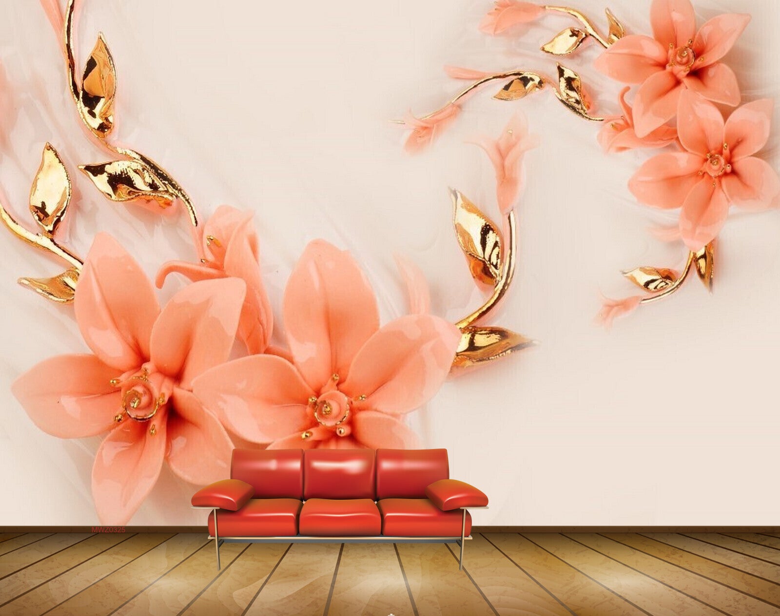 Avikalp MWZ0325 Peach Flowers Golden  3D HD Wallpaper