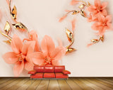 Avikalp MWZ0325 Peach Flowers Golden  3D HD Wallpaper