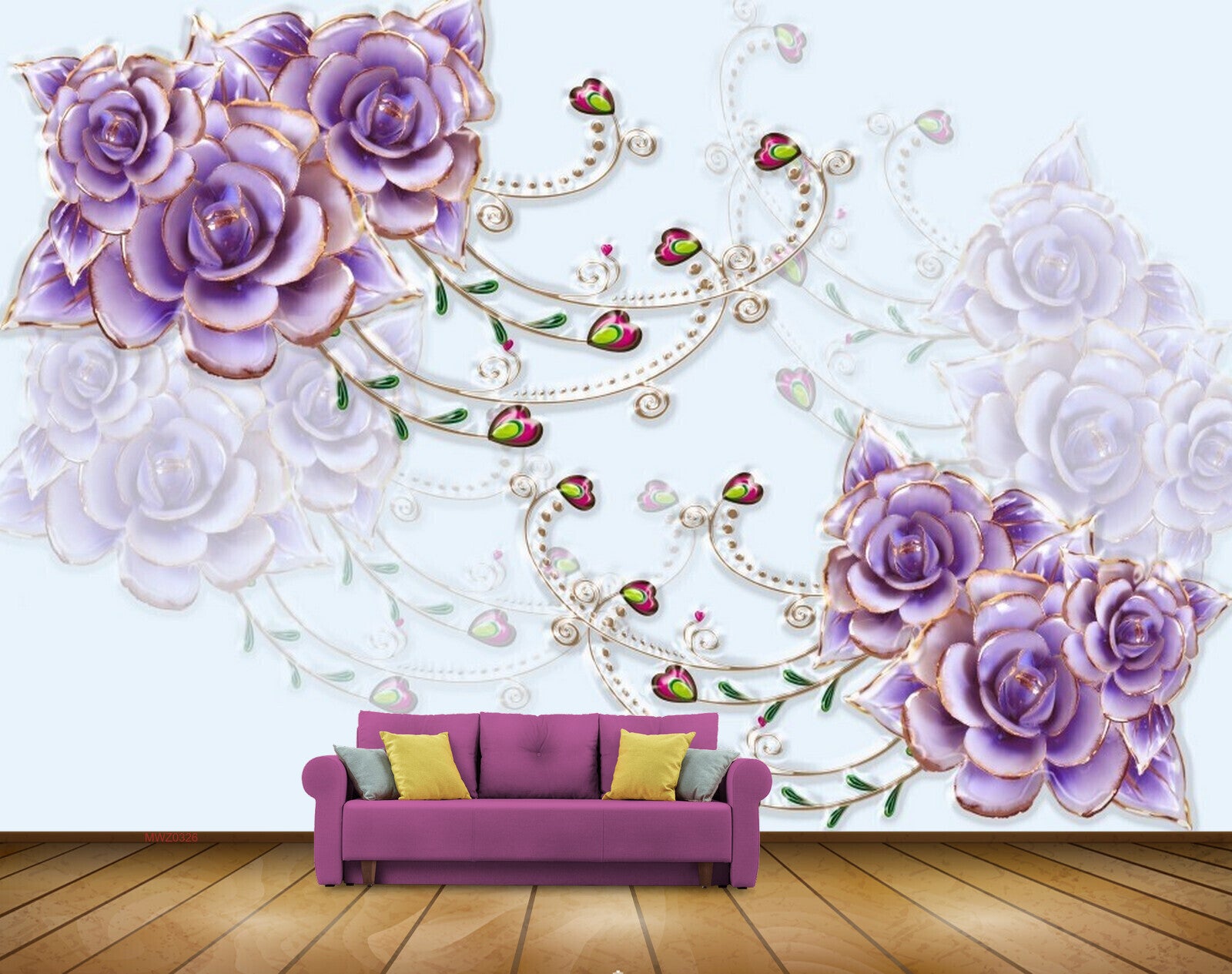 Avikalp MWZ0326 Purple White Flowers 3D HD Wallpaper