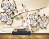Avikalp MWZ0327 White Gold Flowers 3D HD Wallpaper