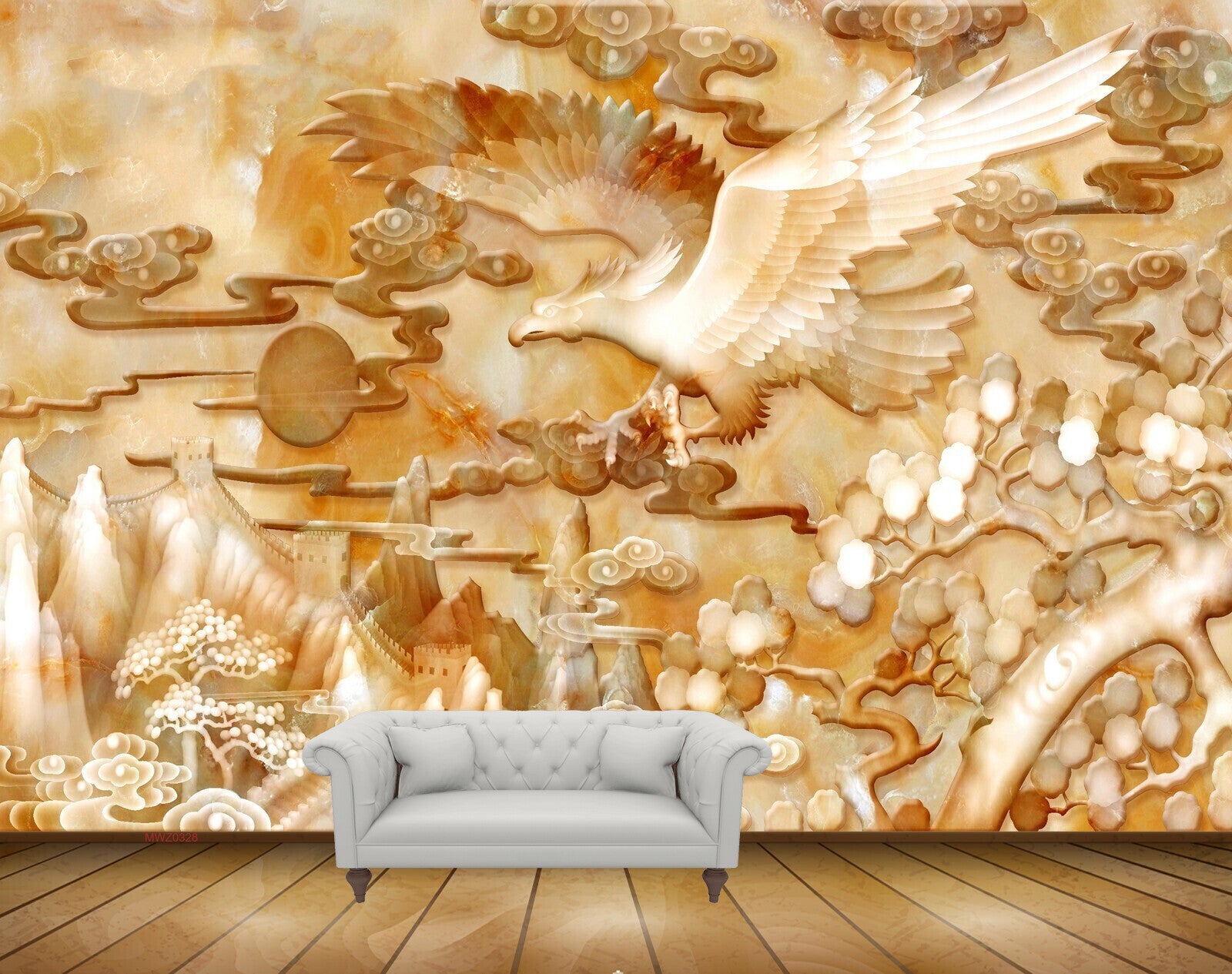 Avikalp MWZ0328 Golden Trees Bird 3D HD Wallpaper