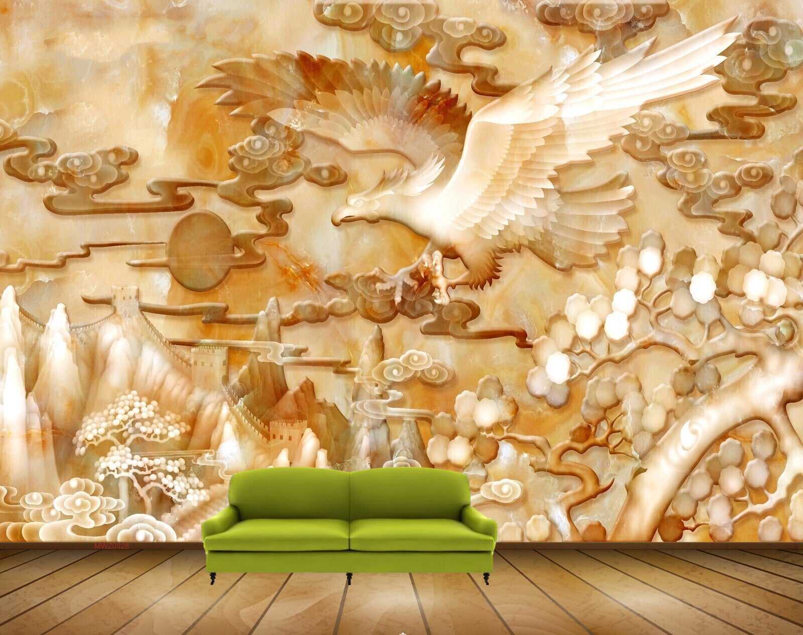 Avikalp MWZ0328 Golden Trees Bird 3D HD Wallpaper