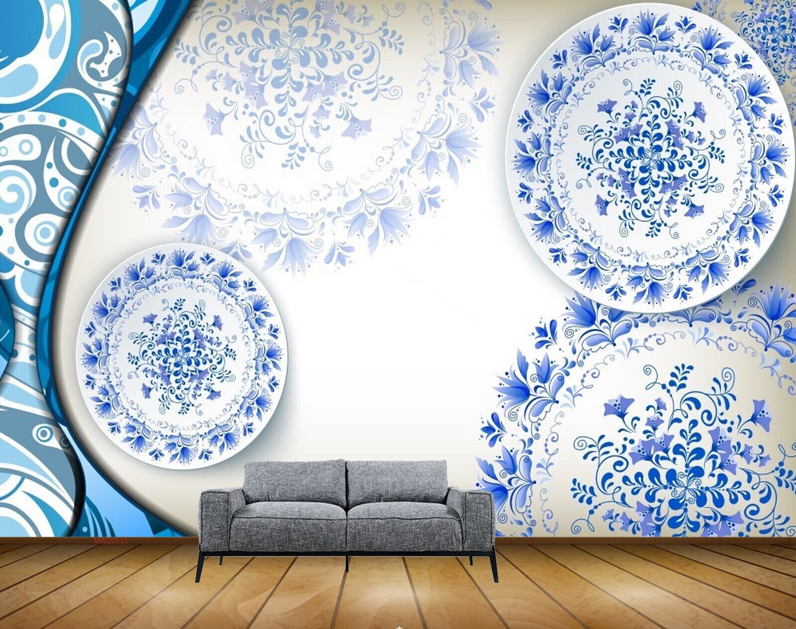 Avikalp MWZ0331 Blue Flowers 3D HD Wallpaper