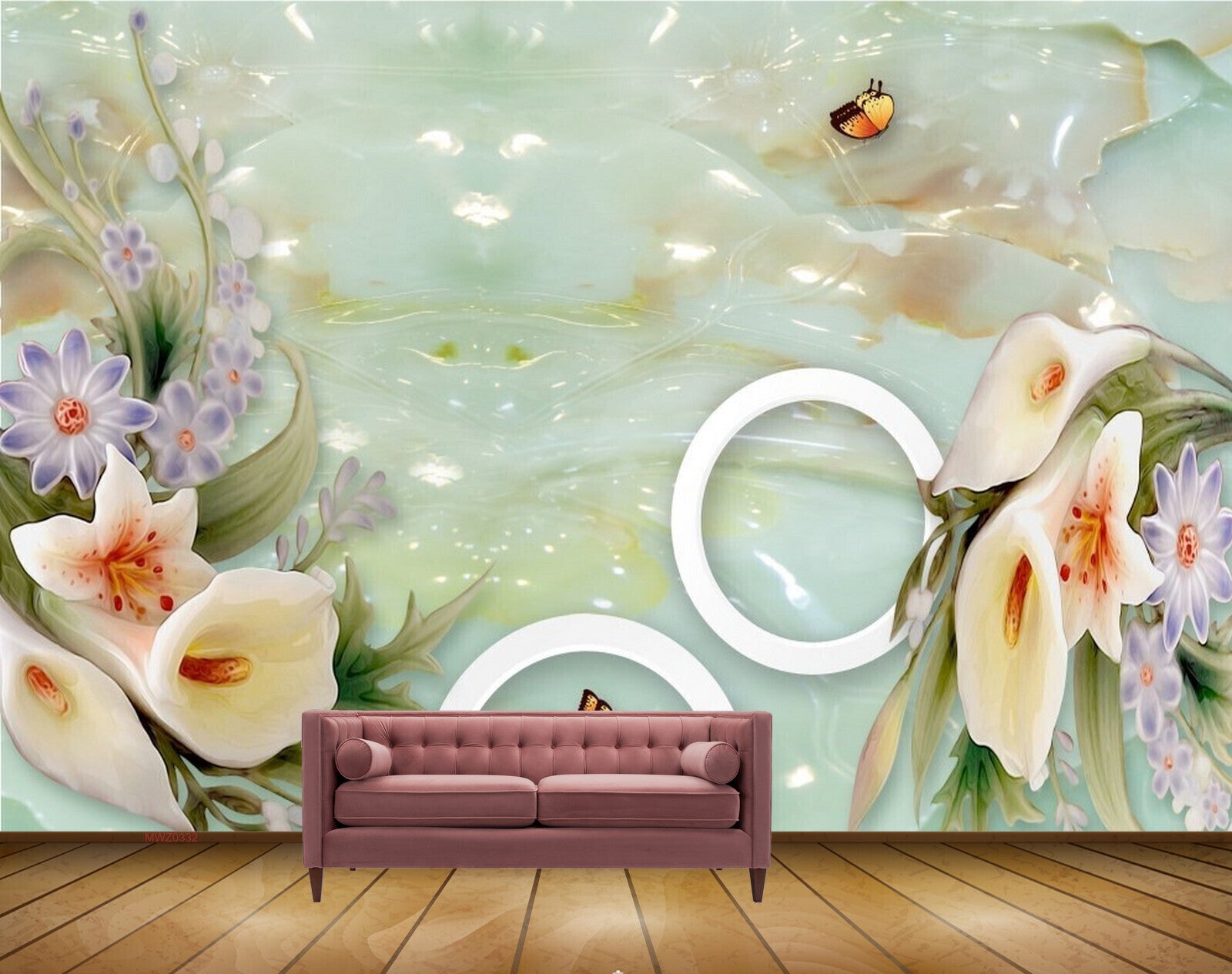 Avikalp MWZ0332 Tulips Flowers Butterflies Violet Flowers 3D HD Wallpaper