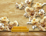 Avikalp MWZ0336 Yellow White Flowers Leaves Butterflies 3D HD Wallpaper