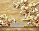 Avikalp MWZ0336 Yellow White Flowers Leaves Butterflies 3D HD Wallpaper