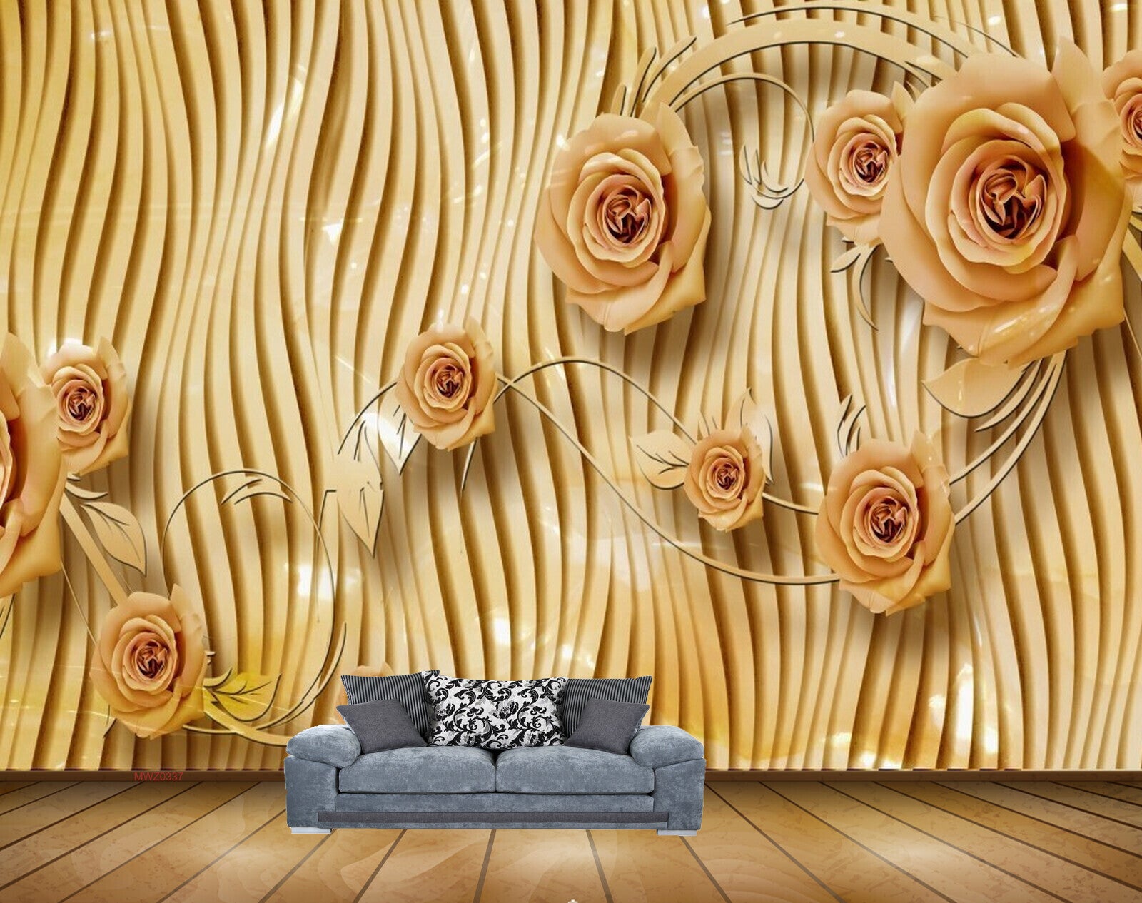 Avikalp MWZ0337 Yellow Flowers Leaves Branches 3D HD Wallpaper