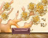 Avikalp MWZ0338 Yellow White FLowers Fishes 3D HD Wallpaper